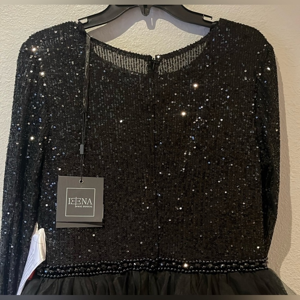 NWT MAC DUGGAL LONG SLEEVED RUFFLE TIERED MIDI DRESS BLACK  26299 - Picture 8 of 14